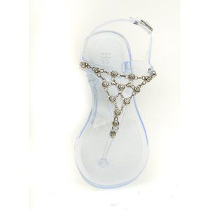Clear Jelly Sandal with Stone and Chain Detail